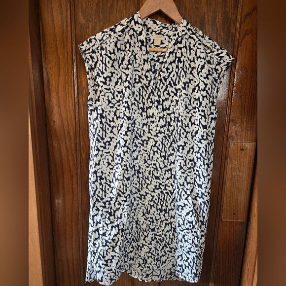 J CREW V Neck Navy and Ivory Shift Sleeveless Dress Polyester Sz XSMALL - Picture 7 of 14